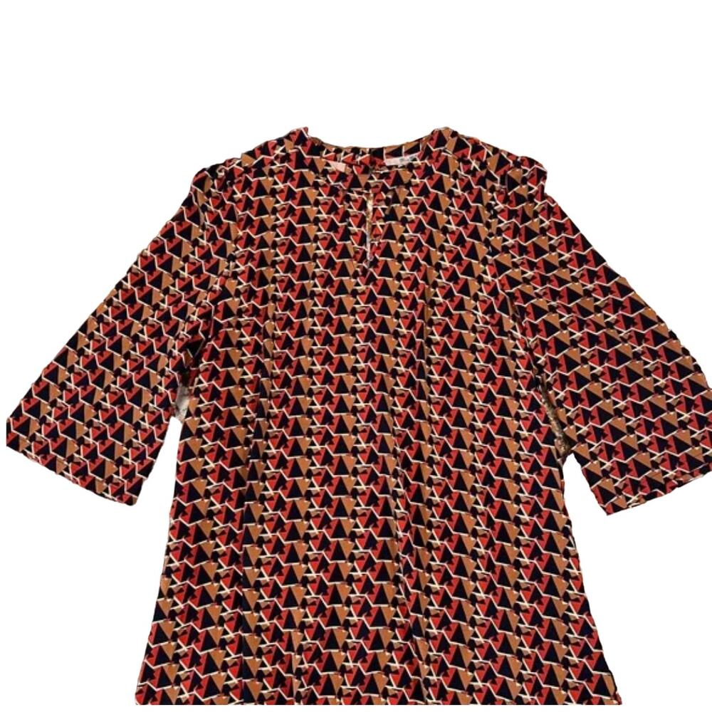 NWT Nordstrom’s Miss Me Tan, Navy, Orange/Red Geometric Print Shift Dress - S - Picture 3 of 10